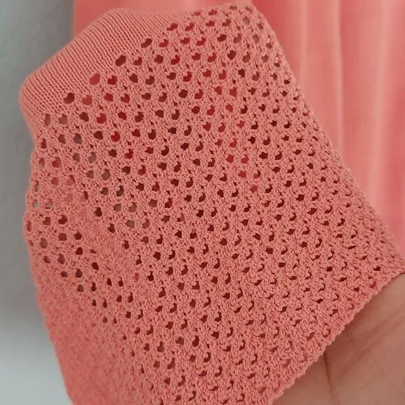 Cynthia Rowley Coral Peach Fit & Flare Crochet Knit Sleeveless Dress Size M - Picture 5 of 10